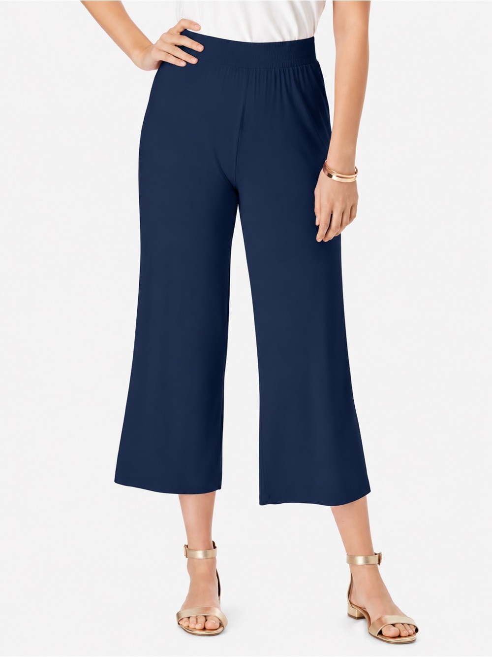 *NWT* Jessica London Stretch Knit Navy Wide Leg Crop Pant - Size 14/16